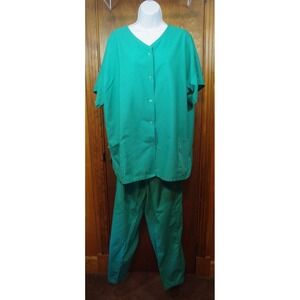 Standard Textile Green Scrub Set Women XXXL‎ Snap Front Top Elastic Waist Pants